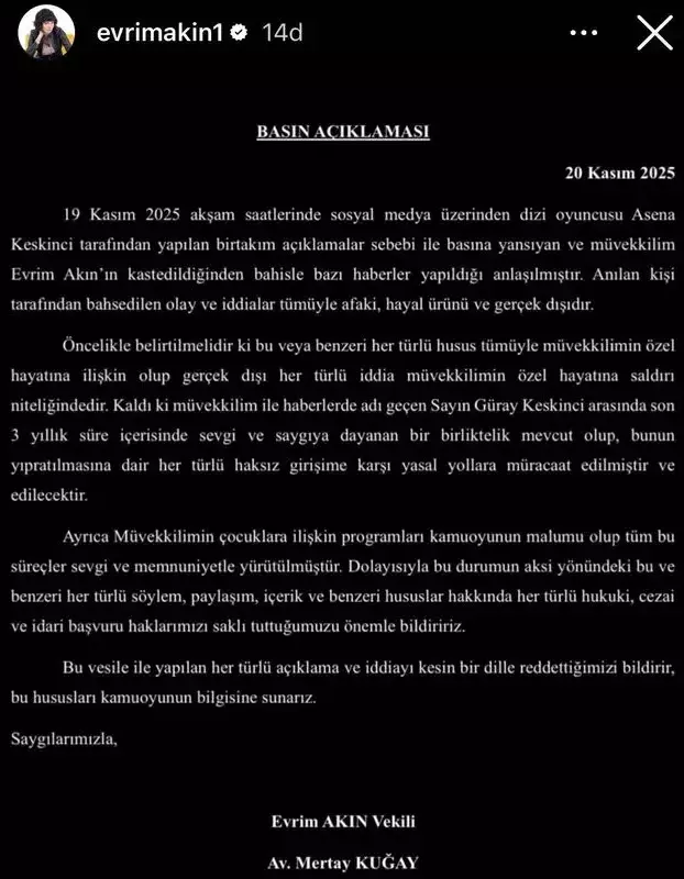 Evrim Akın'a eski rol arkadaşın Zeynep Gülmez'den gönderme