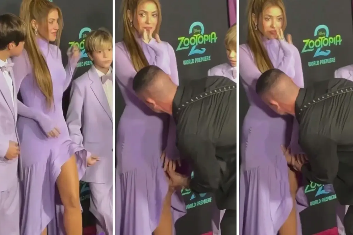 Shakira\'ya kırmızı halıda şok! Bir anda gelip eteğine yapıştı