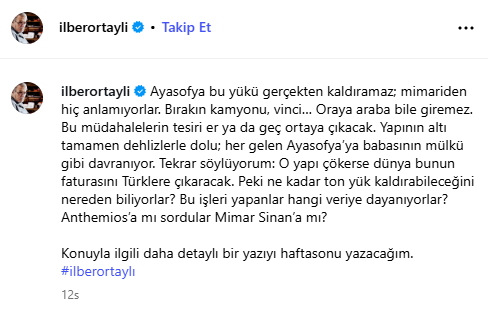 İlber Ortaylı'yı küplere bindiren görüntü: Yapı çökerse dünya faturayı Türklere çıkaracak