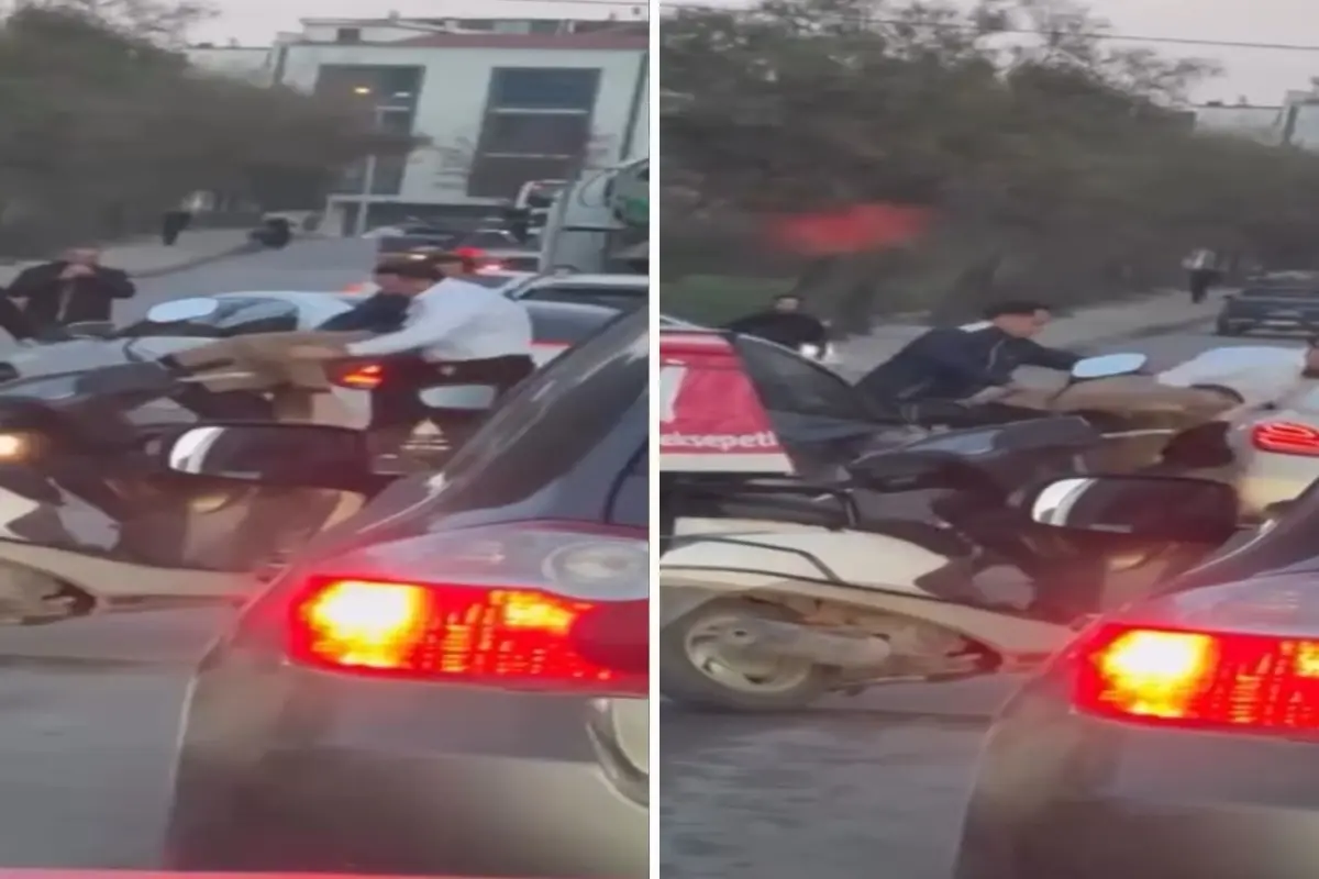 Trafik boks ringine döndü! Tekmeler, yumruklar havada uçuştu