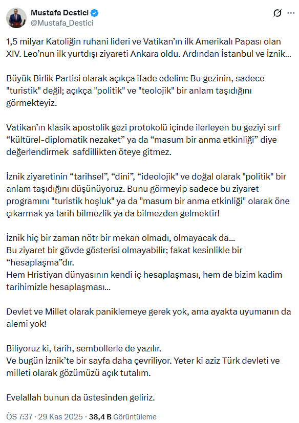 Papa'nın Türkiye ziyareti kriz çıkardı! MHP'nin ardından bir tepki de Destici'den Papa'nın Türkiye ziyareti kriz çıkardı! MHP'nin ardından bir tepki de Destici'den