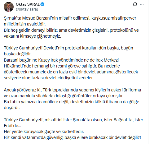 Barzani'nin uzun namlulu korumalarına Cumhurbaşkanlığı'ndan peş peşe tepki