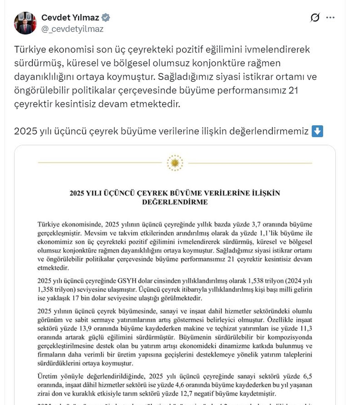 2025 Üçüncü Çeyrek Büyüme Verileri Açıklandı