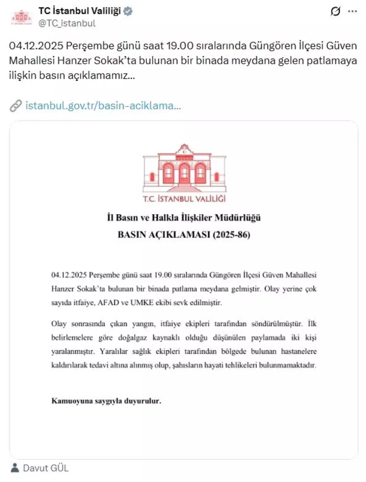 Güngören\'de 6 katlı binada patlama: 2 yaralı