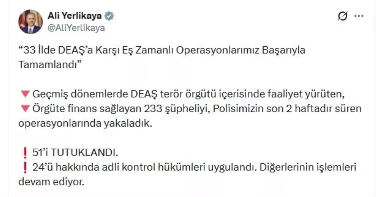 DEAŞ\'a 33 İlde Operasyon: 233 Şüpheli Yakalandı