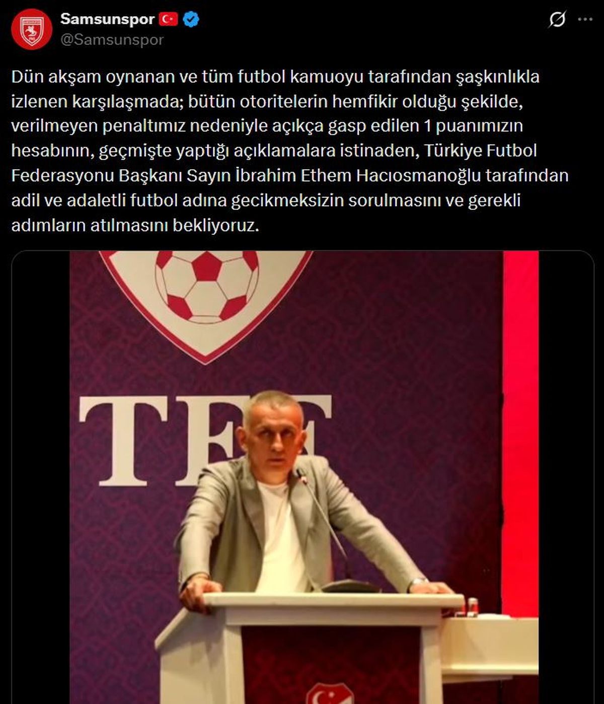 Samsunspor\'dan TFF\'ye Tepki
