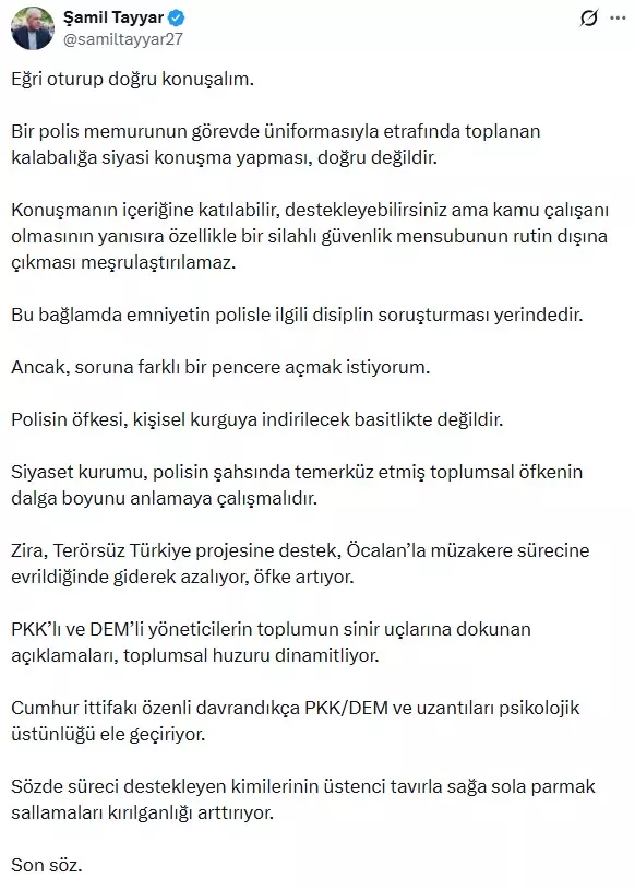 Trafik polisinin açığa alınmasıyla ilgili Şamil Tayyar'dan çarpıcı açıklama Trafik polisinin açığa alınmasıyla ilgili Şamil Tayyar'dan çarpıcı açıklama