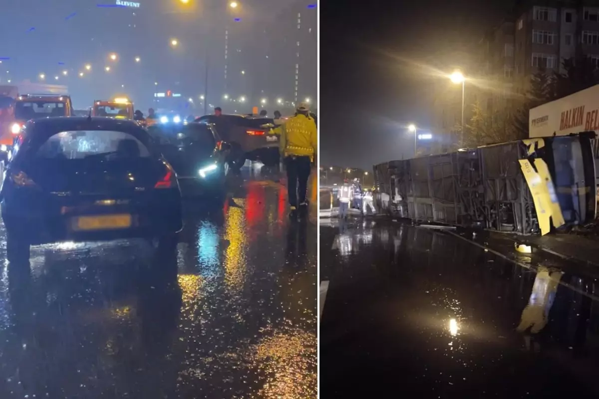 İstanbul\'da sağanak kabusu! Halk otobüsü takla attı, zincirleme kaza TEM\'i kilitledi