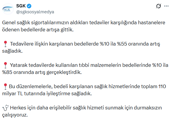 Genel sağlık sigortalıların aldıkları tedaviler için hastanelere ödenen bedeller artırıldı Genel sağlık sigortalıların aldıkları tedaviler için hastanelere ödenen bedeller artırıldı