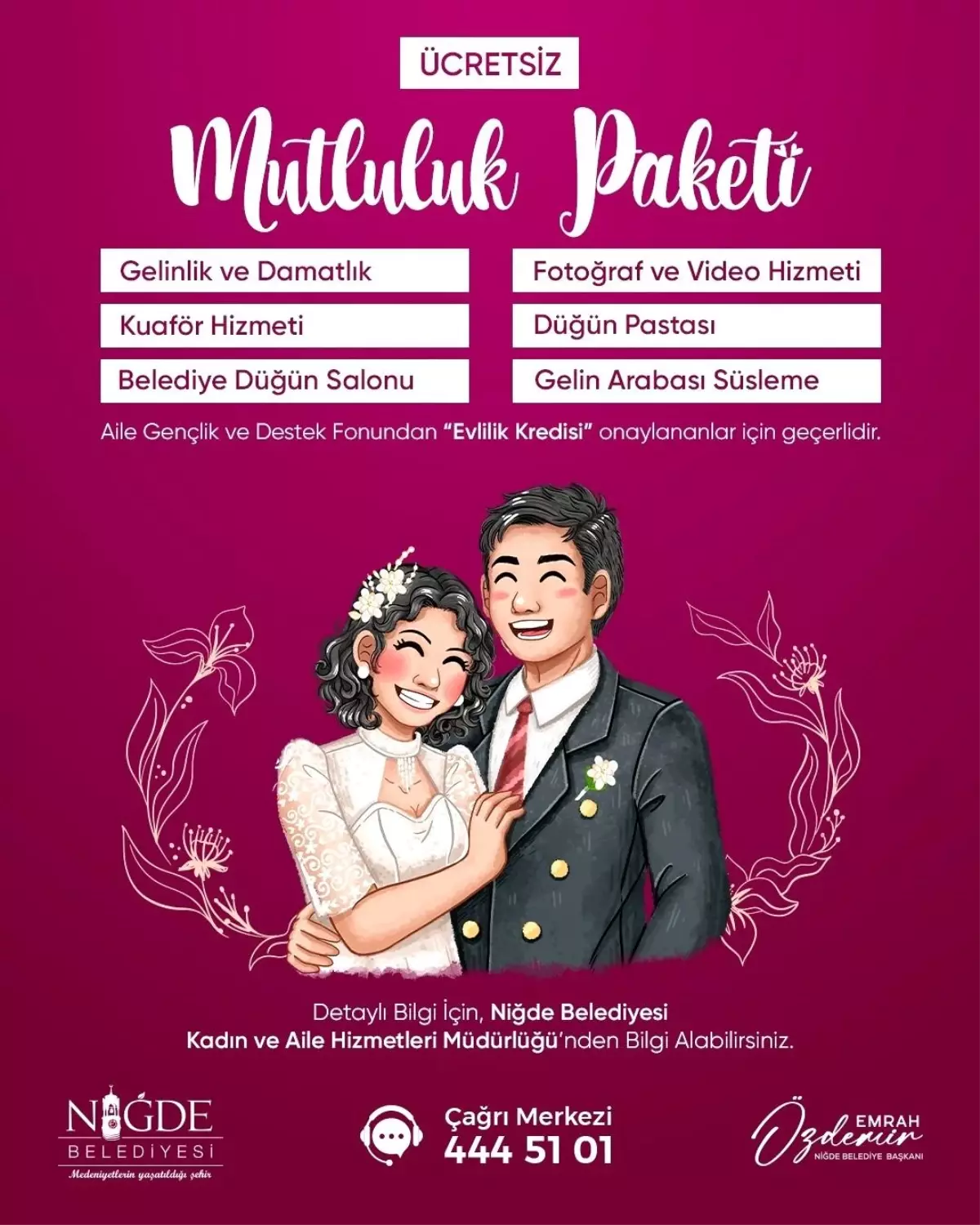 Niğde Belediyesi\'nden genç çiftlere "mutluluk paketi" desteği