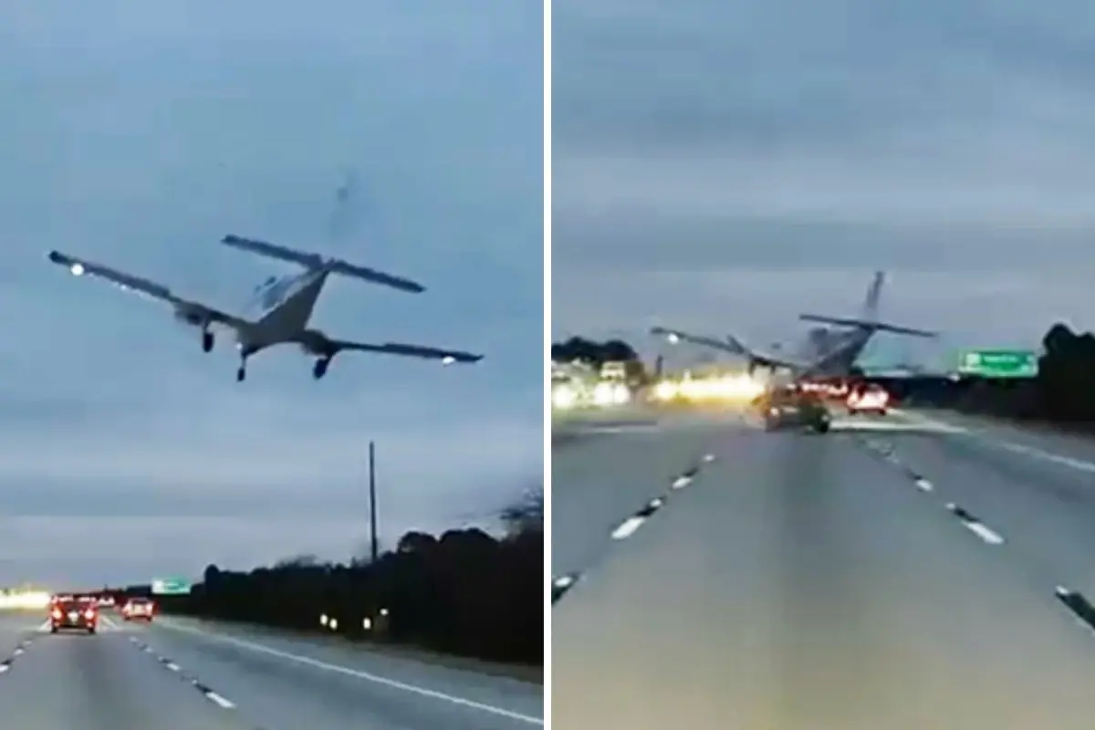 Uçak otoyolda seyir halindeki arabanın üzerine düştü