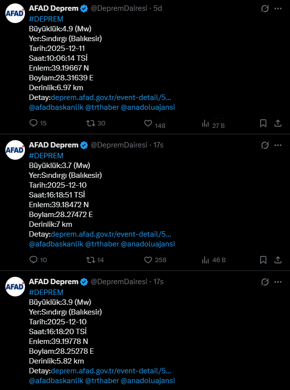 Balıkesir'de 4.9 büyüklüğünde deprem Balıkesir'de 4.9 büyüklüğünde deprem