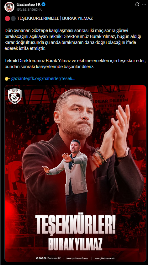 Gaziantep FK, Burak Yılmaz ile yollarını ayırdı Gaziantep FK, Burak Yılmaz ile yollarını ayırdı