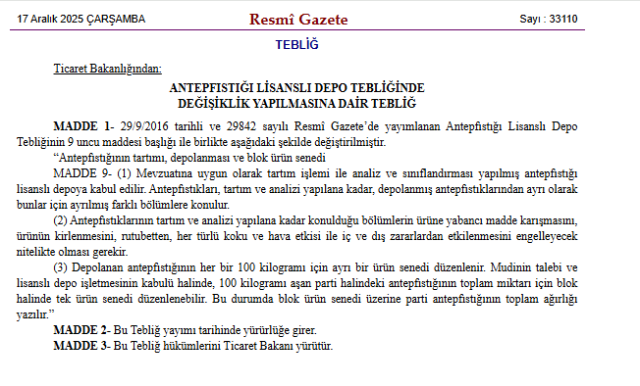 Resmi Gazete'de yayımlandı! Antep fıstığıyla ilgili önemli karar Resmi Gazete'de yayımlandı! Antep fıstığıyla ilgili önemli karar