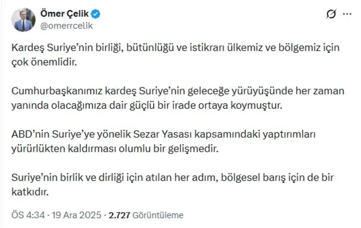 Çelik\'ten ABD\'nin Yaptırımlarına Yorum