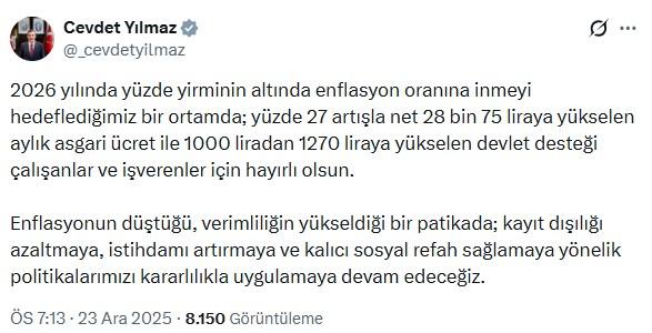 Cumhurbaşkanı Yardımcısı Yılmaz'dan asgari ücret yorumu