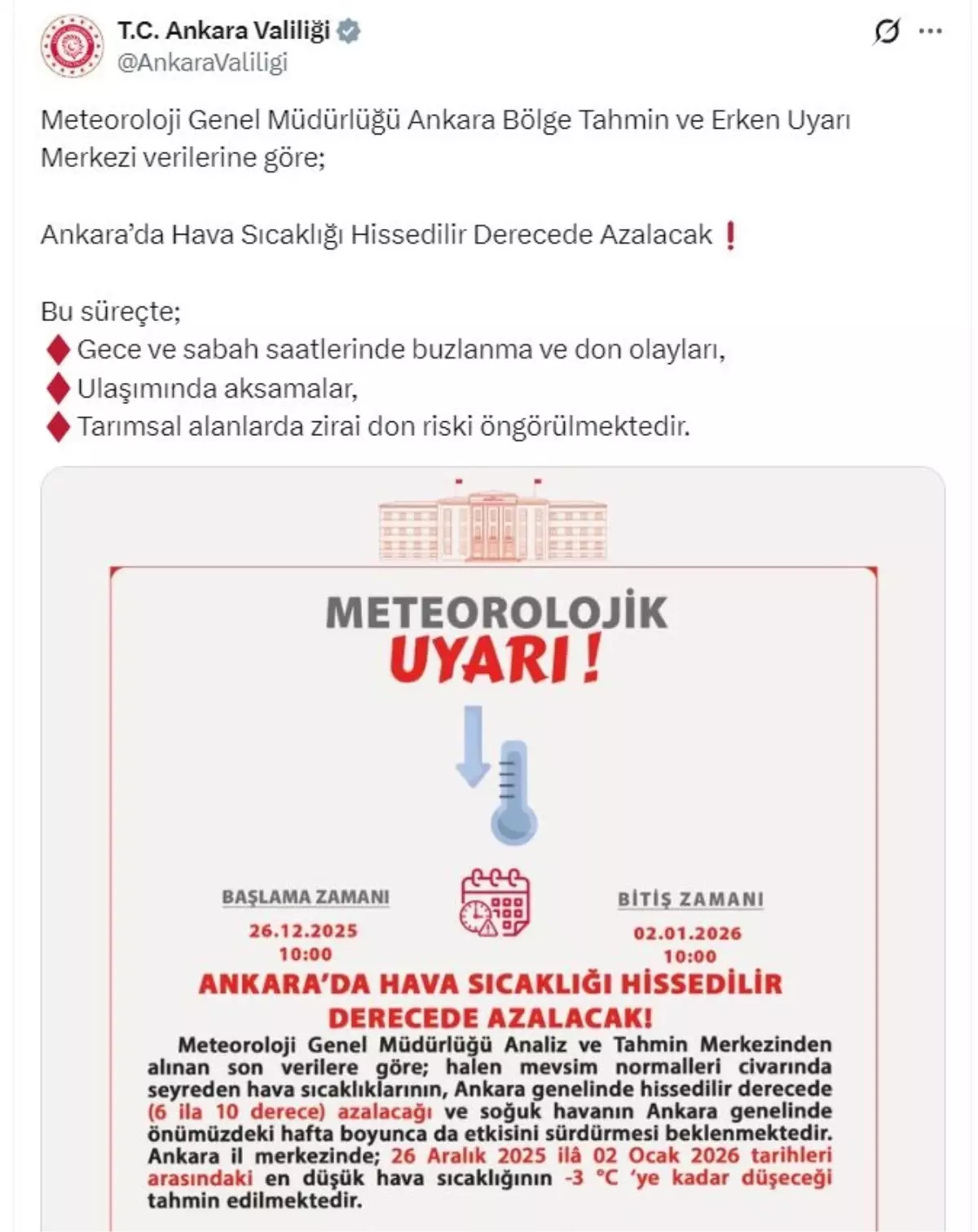 Ankara\'da Hava Sıcaklığı Düşüyor