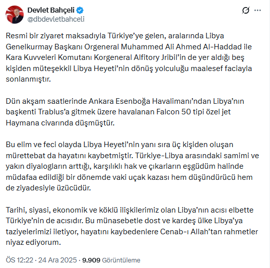 Bahçeli'den düşen jetle ilgili manidar açıklama: Türkiye-Libya diyalogunun arttığı dönemde olması düşündürücü