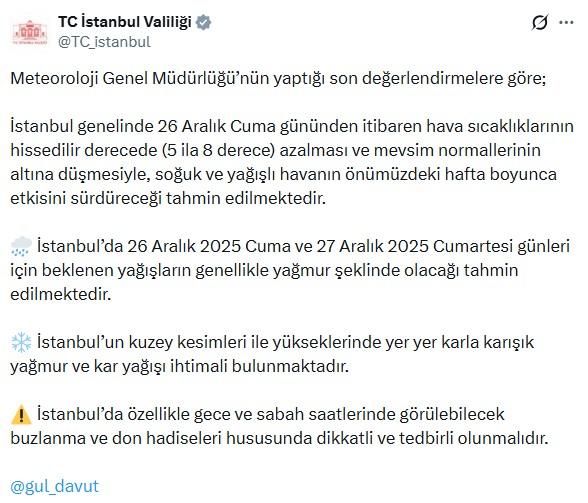 İstanbul Valiliği'nden kar uyarısı
