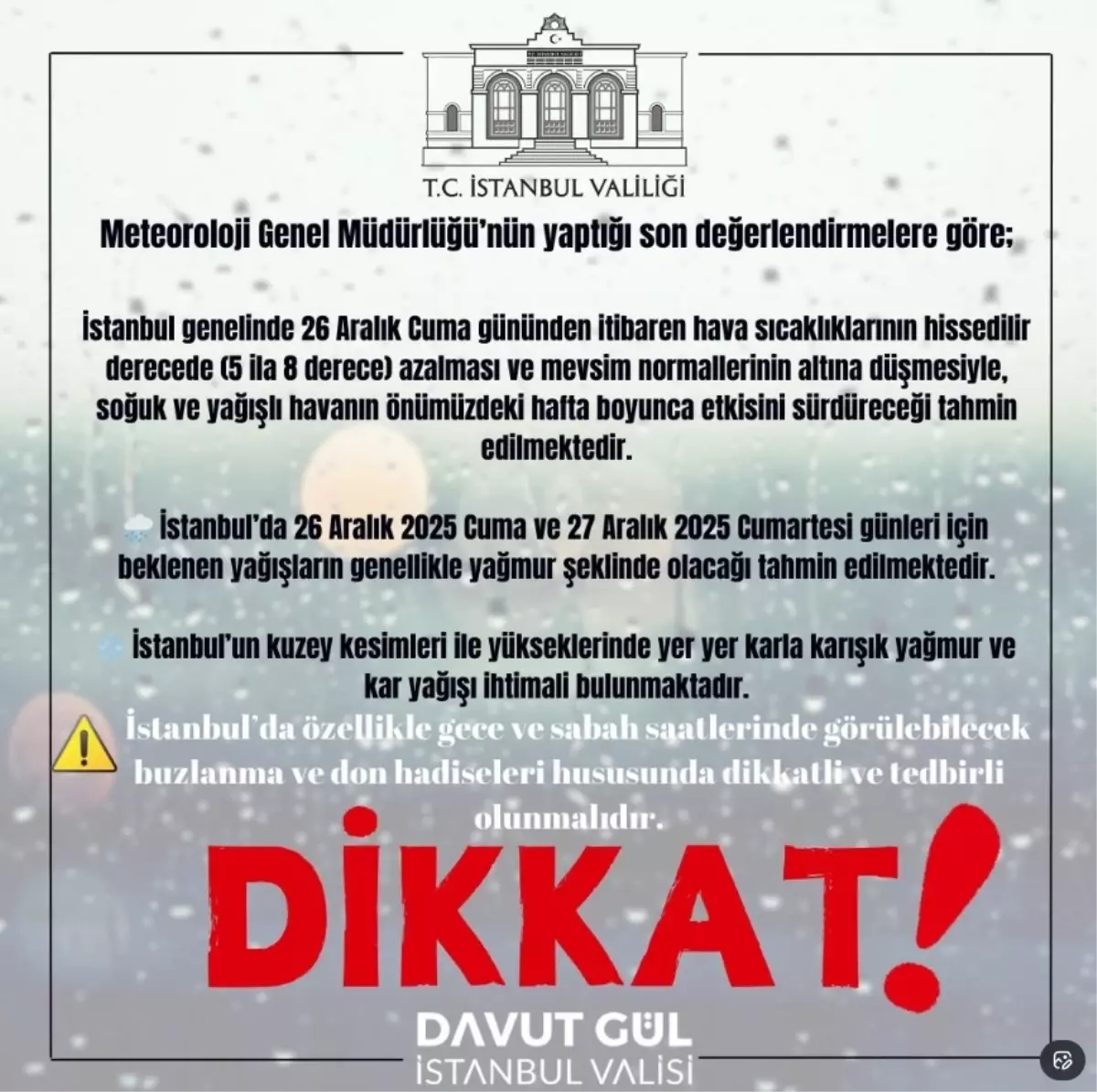 İstanbul\'a Kar Yağışı Uyarısı