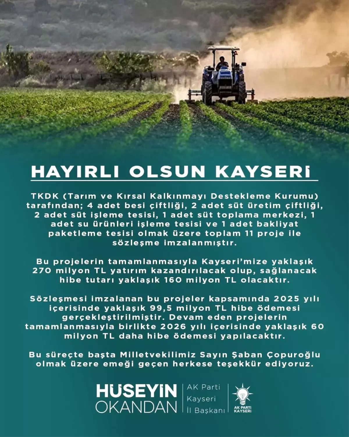 Kayseri\'ye 270 Milyon TL Yatırım