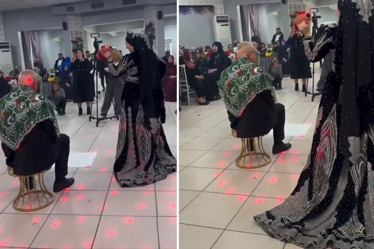 Kına gecesindeki görüntü olay oldu: Herkes yaş farkına takılıyor
