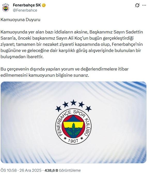 Ali Koç'tan Sadettin Saran'a: Olağanüstü kongre kararı al