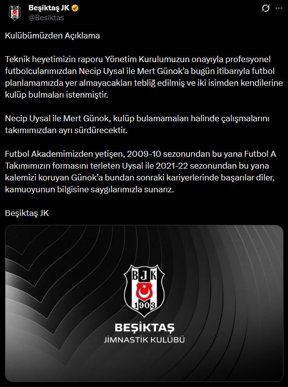Beşiktaş iki futbolcunun kalemini kırdı: Kendinize kulüp bulun
