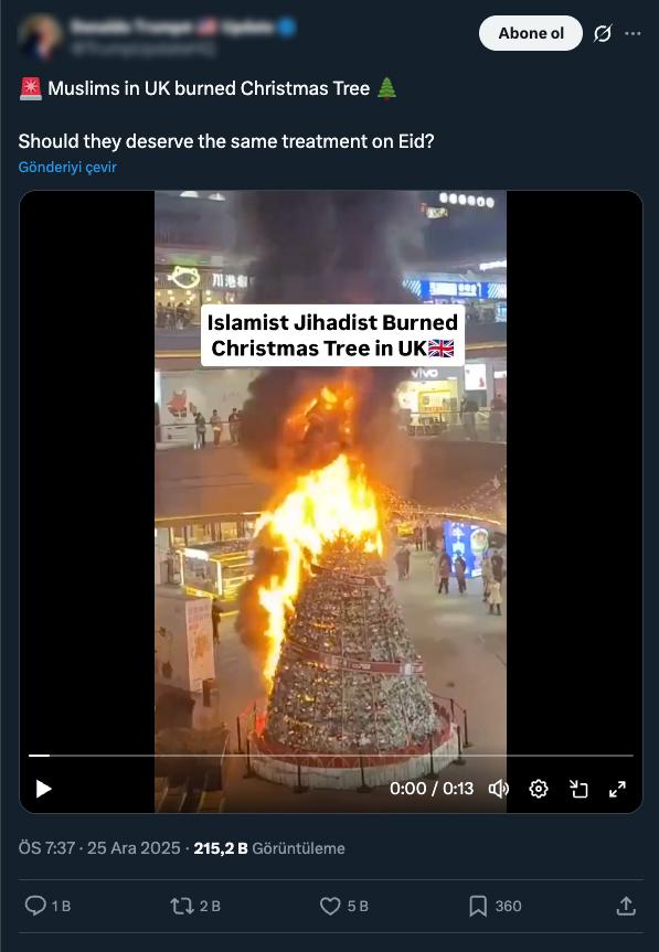 'Müslümanlar Noel ağacını ateşe verdi' dendi, gerçek çok başka çıktı