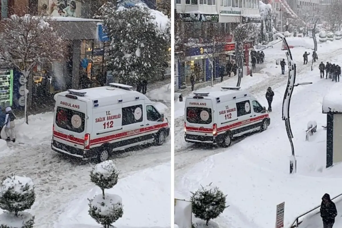 Ambulansın karla imtihanı! O anlar kameralarda
