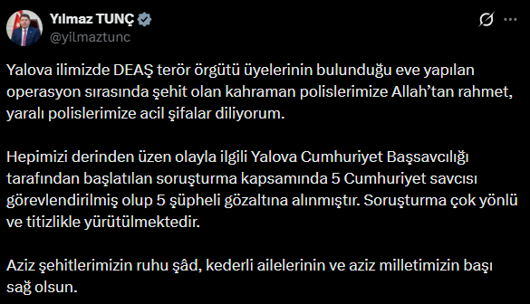 Yalova'daki DEAŞ operasyonuyla ilgili 5 şüpheli gözaltına alındı
