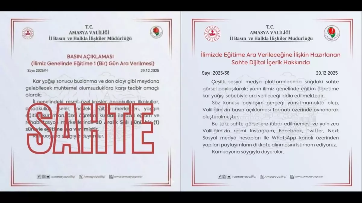 Amasya\'da Kar Tatili İddiaları Asılsız