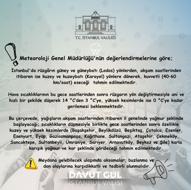 Valilik tarih verdi! İstanbul'un 19 ilçesine kar yağacak