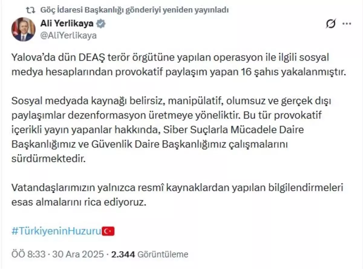 Yalova\'da DEAŞ Operasyonu: 16 Gözaltı