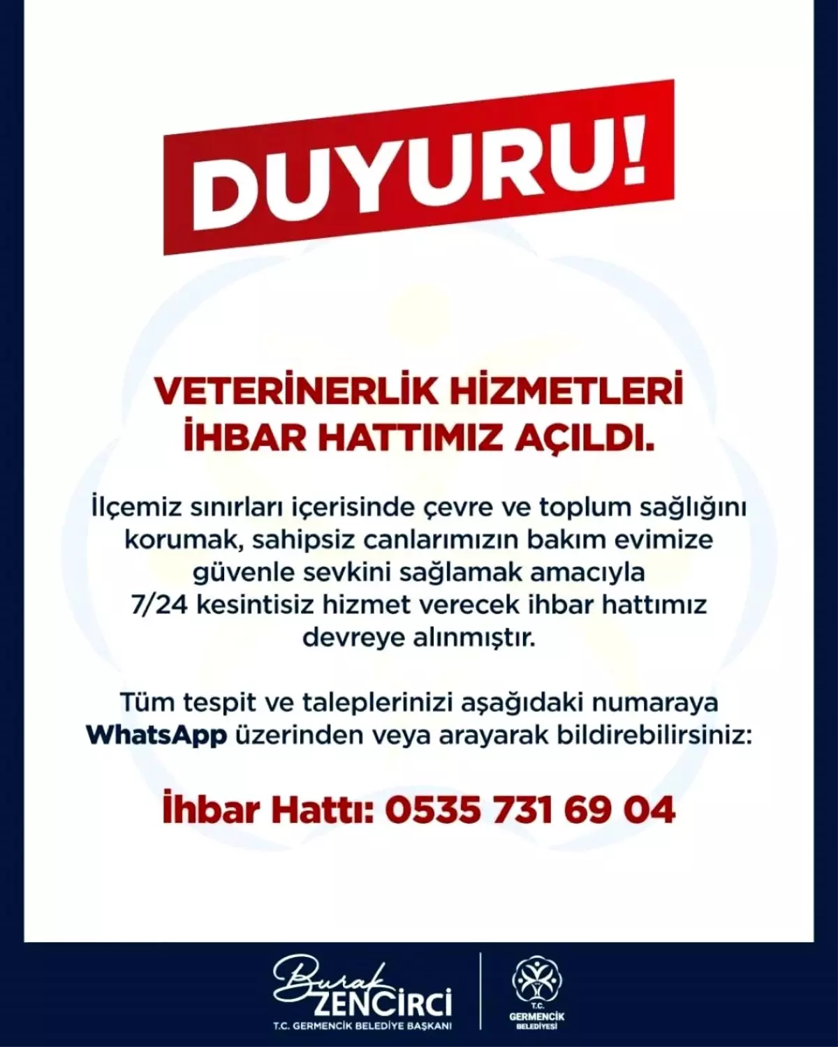 Germencik\'te Veterinerlik Hizmetleri İhbar Hattı hizmete açıldı