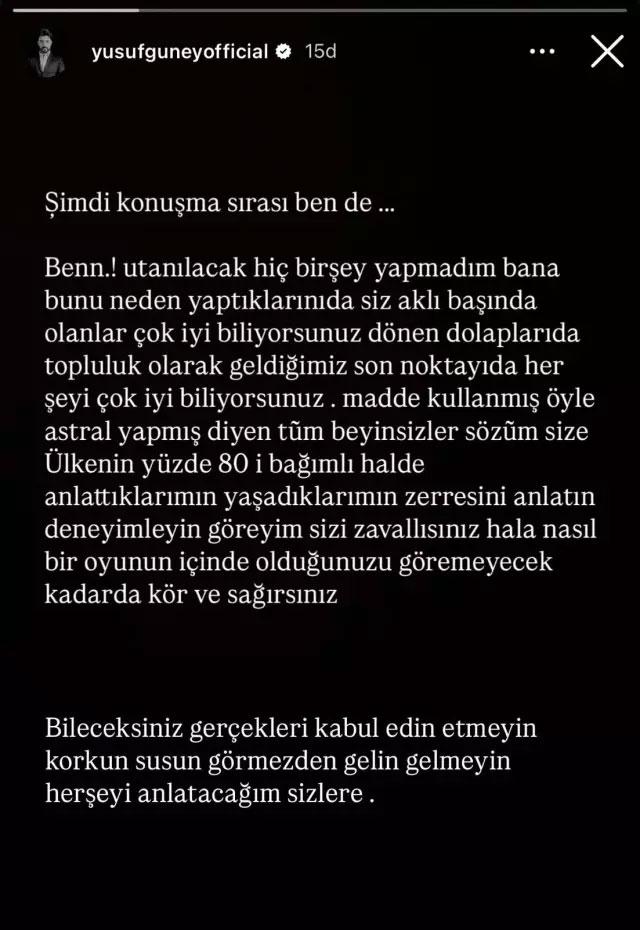 Uyuşturucu testi pozitif çıkan Yusuf Güney'den ilk açıklama