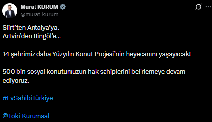 Yüzyılın Konut Projesi'nde kura heyecanı 14 il ile devam edecek