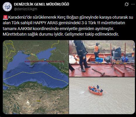 Karadeniz'de sürüklenen Türk gemisi karaya oturdu