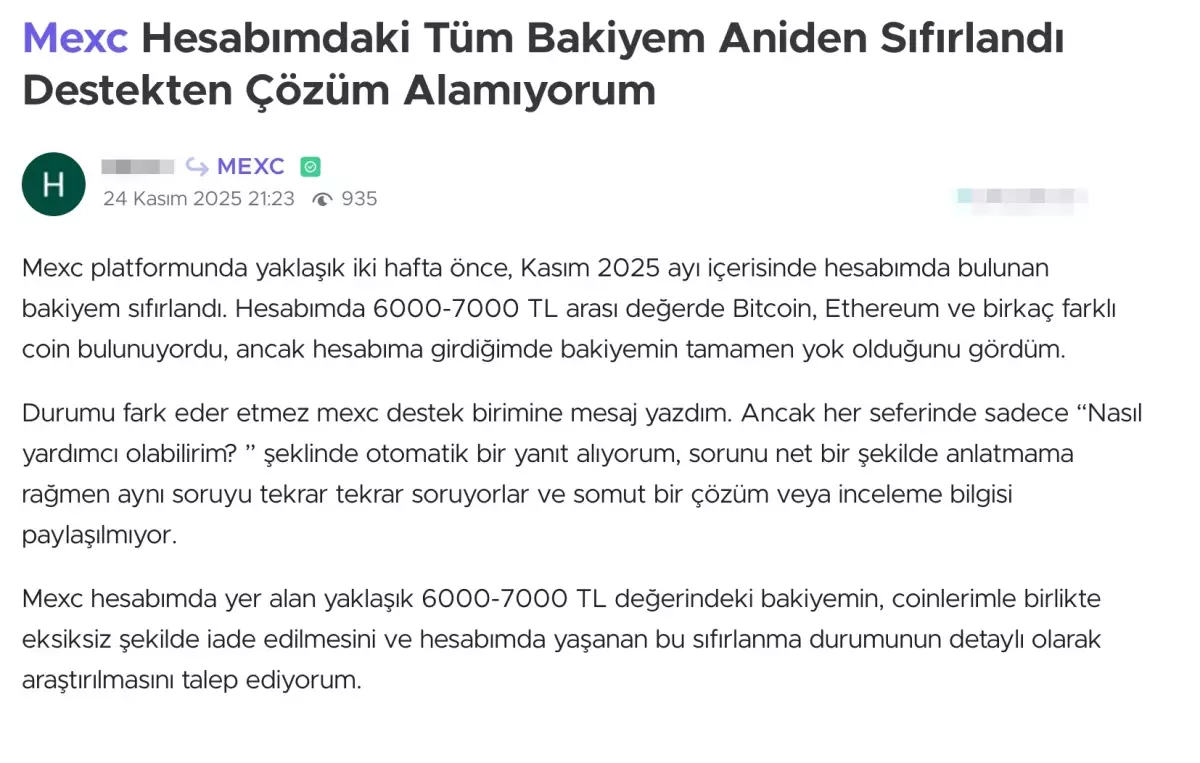 Kripto borsası MEXC\'e şikayet yağmuru: Tüm bakiyem aniden sıfırlandı