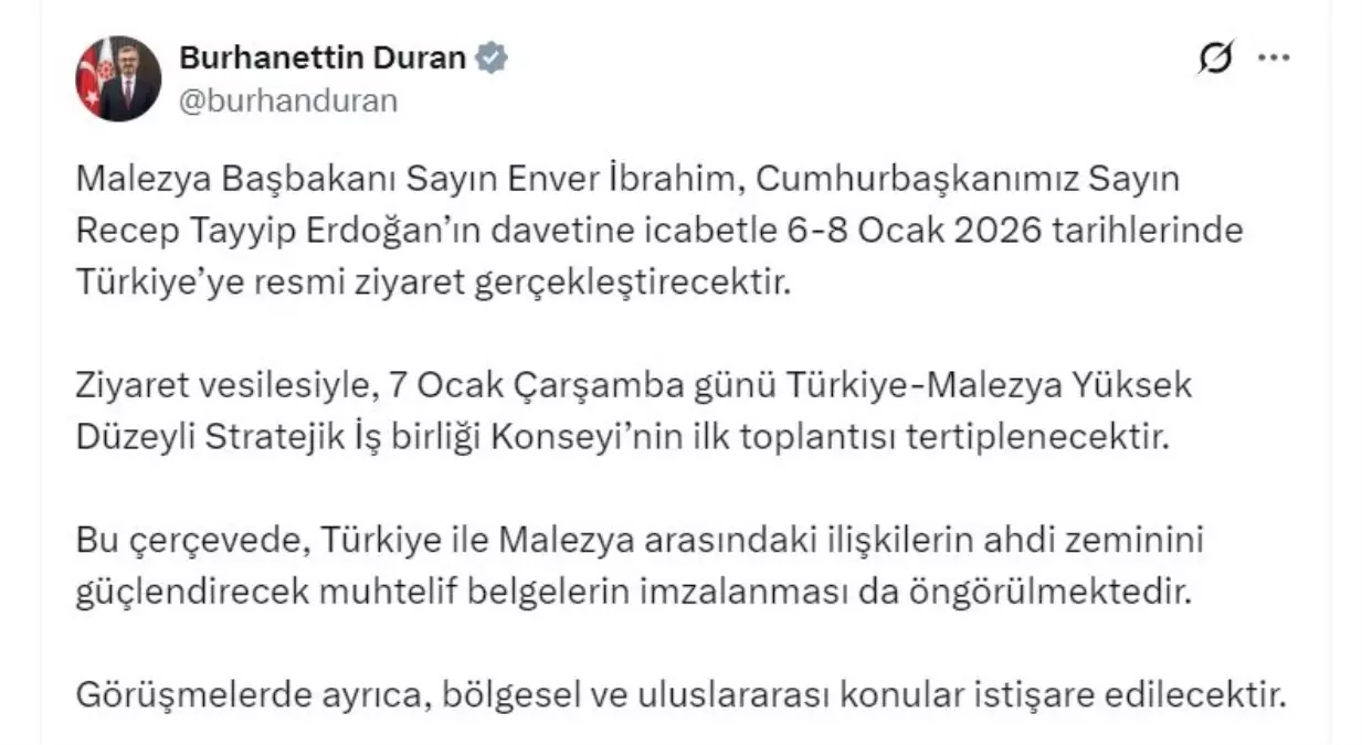 Malezya Başbakanı Enver İbrahim Türkiye\'yi Ziyaret Edecek