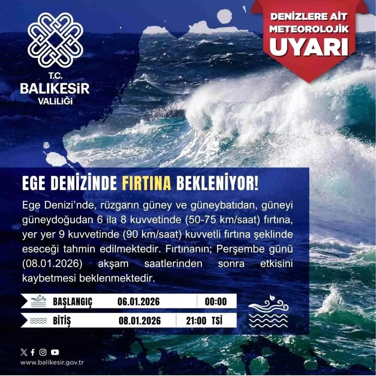 Balıkesir\'den Ege Denizi için Fırtına Uyarısı
