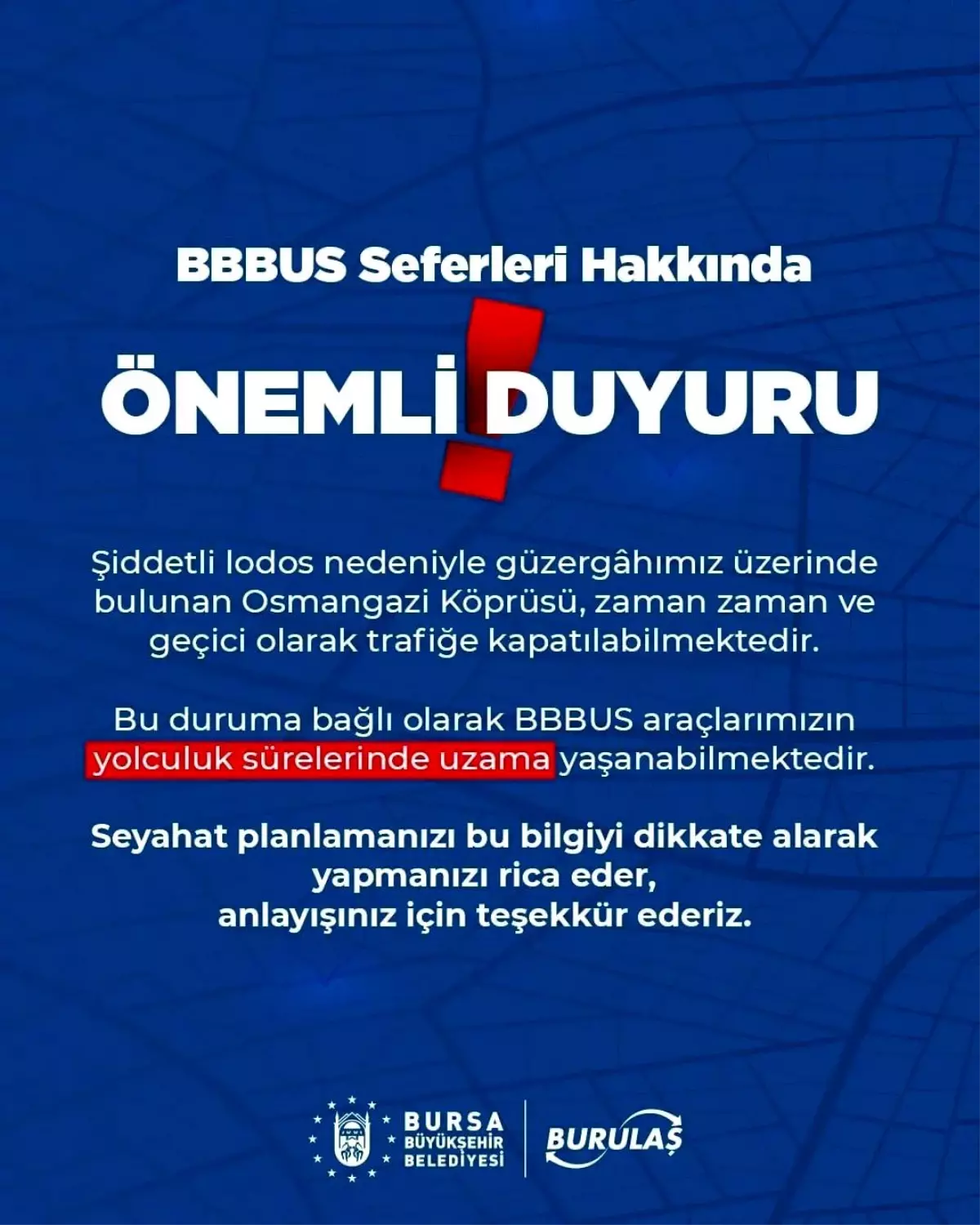 Burulaş\'tan havalimanı seferleri hakkında son dakika duyurusu