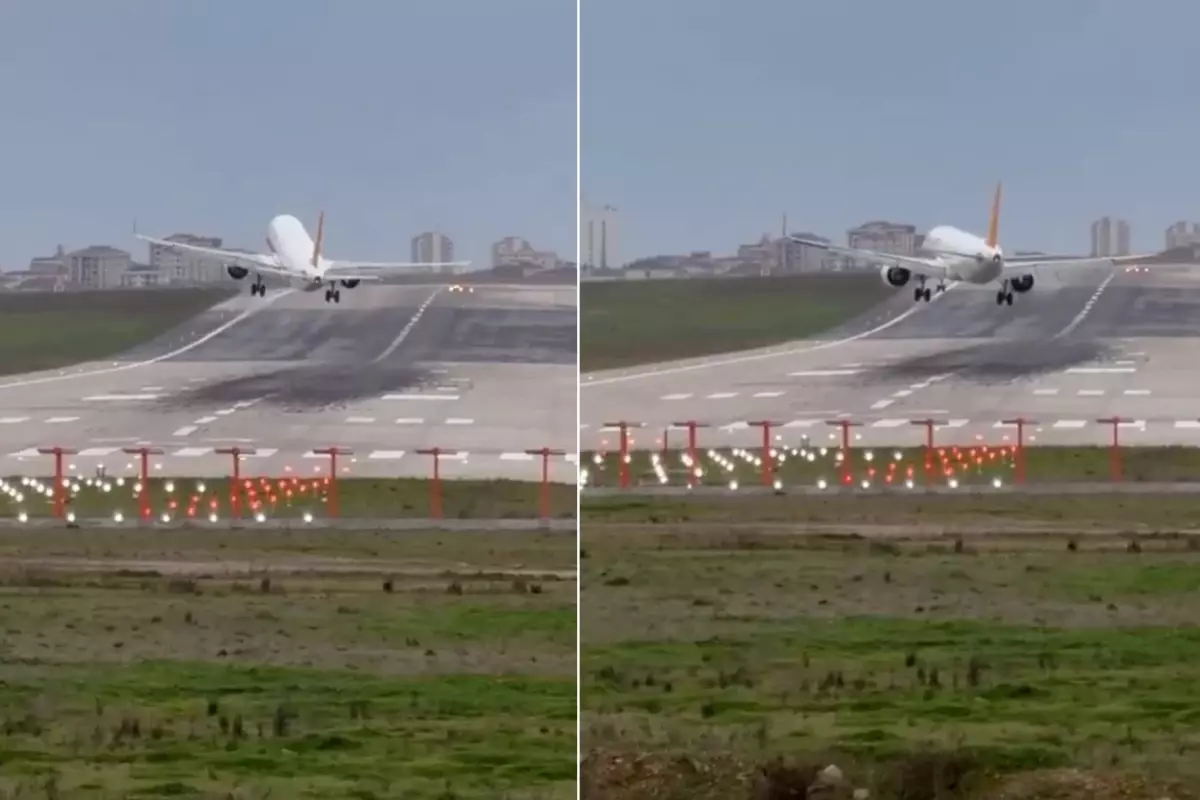 Görüntü Sabiha Gökçen\'den! Uçak pistin üzerinde askıda kaldı