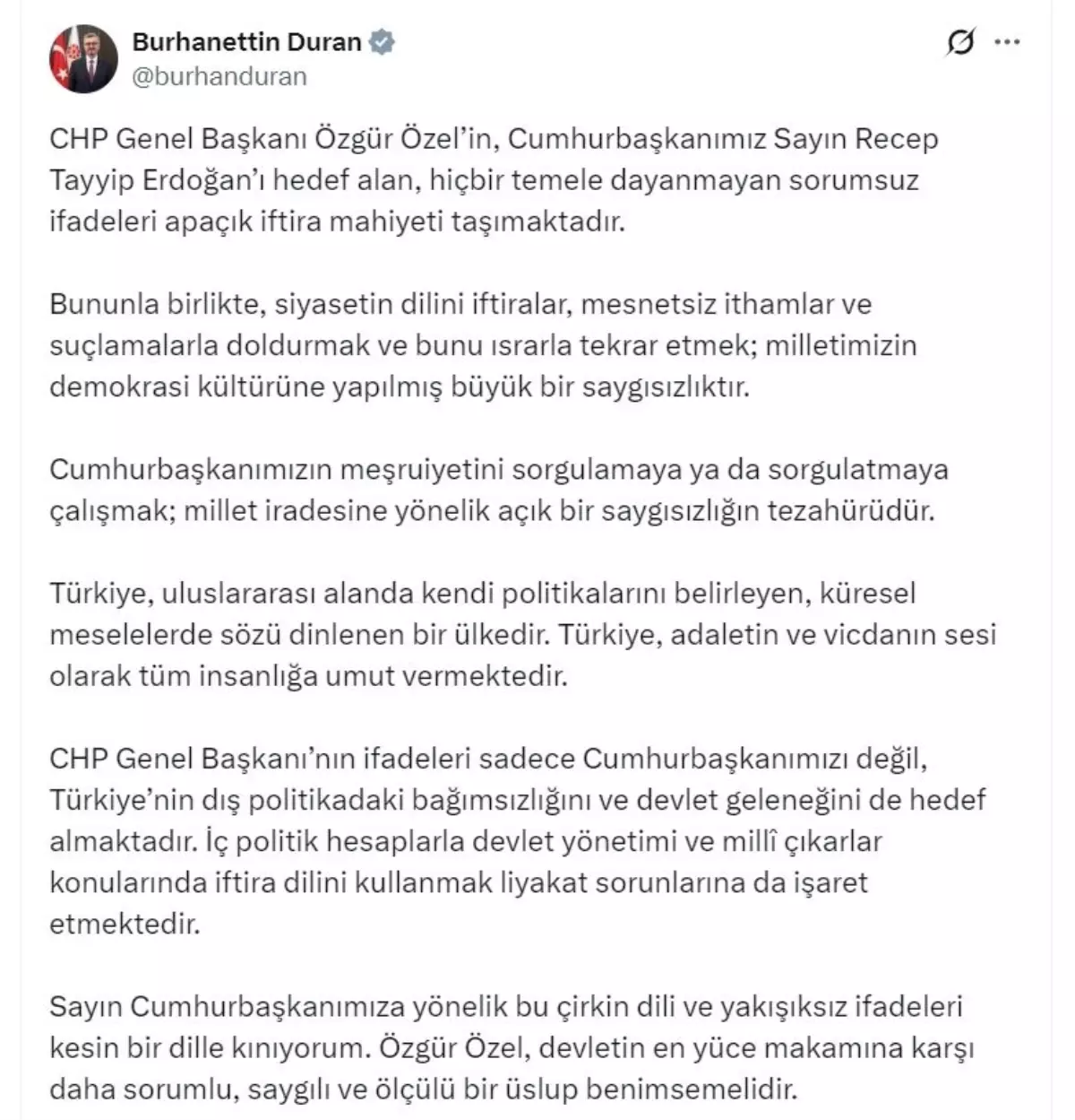 İletişim Başkanı Duran\'dan CHP Liderine Sert Tepki