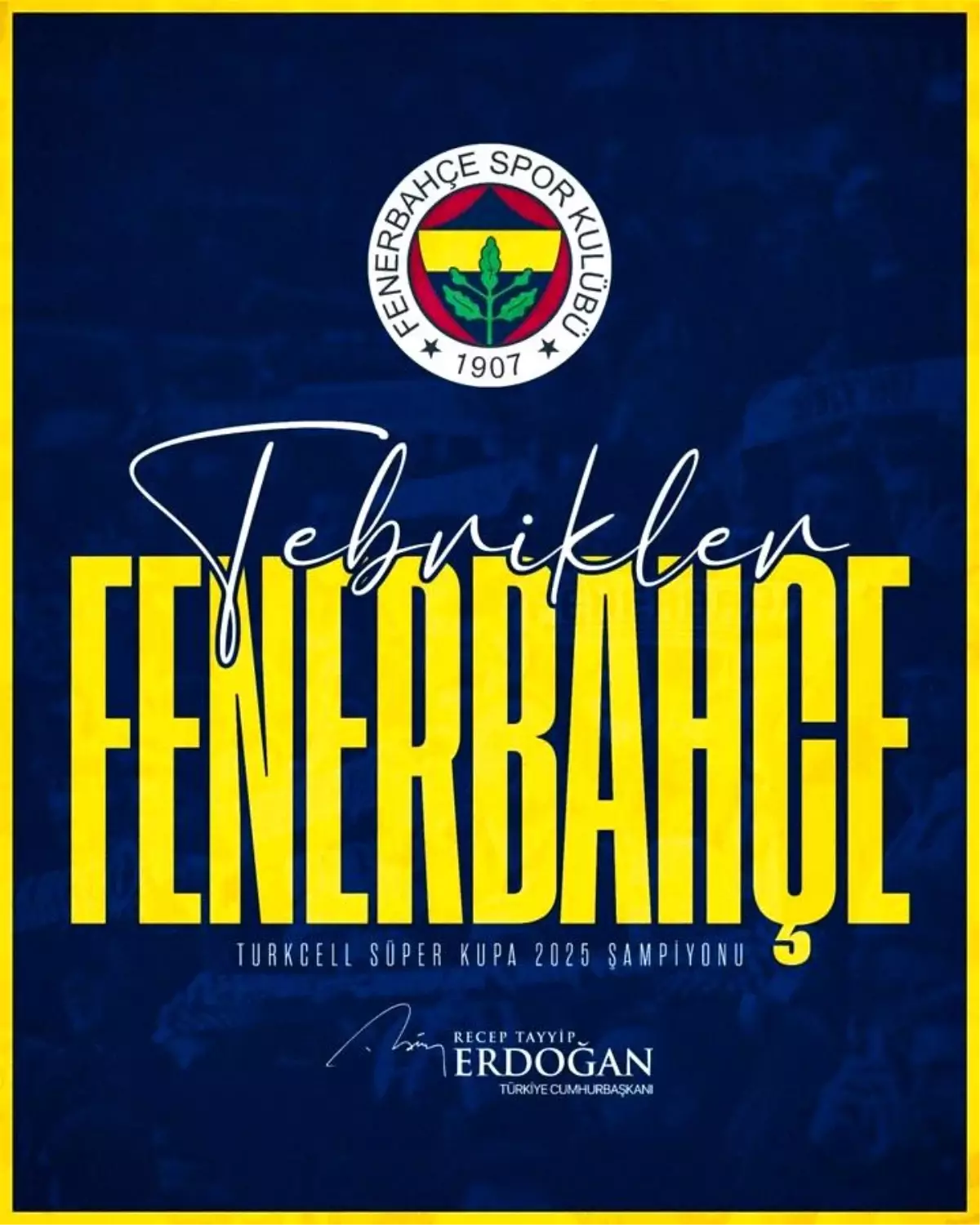Erdoğan, Fenerbahçe\'yi Süper Kupa zaferi için kutladı