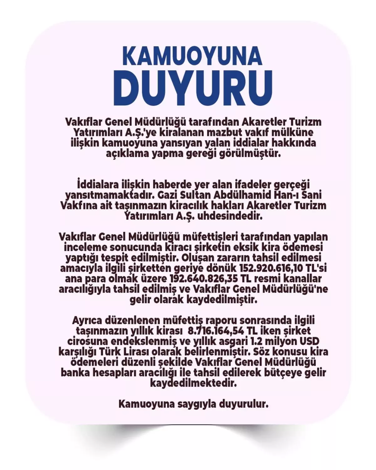 VGM\'den Kiralama İddialarına Yanıt