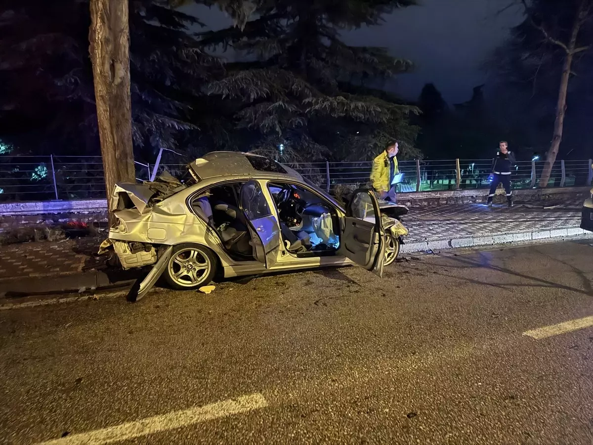 Bursa\'da Ağaca Çarpan Otomobilde 2 Yaralı