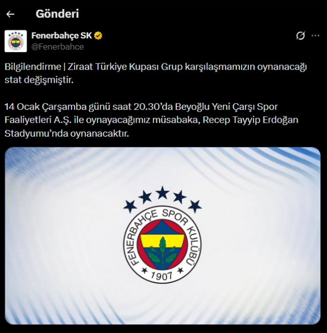 Beyoğlu Yeni Çarşı Spor Faaliyetleri-Fenerbahçe maçının stadı değişti