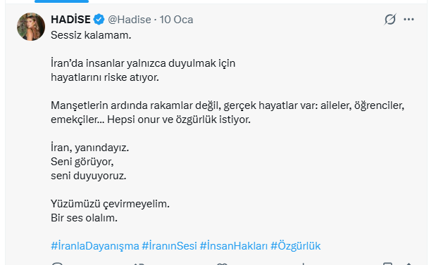 Hadise'nin İran paylaşımı tartışma yarattı: Fulya Öztürk'ten Gazze hatırlatması