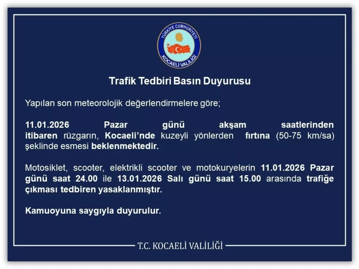 Kocaeli\'de Motosiklet ve Scooter Trafiği Yasaklandı